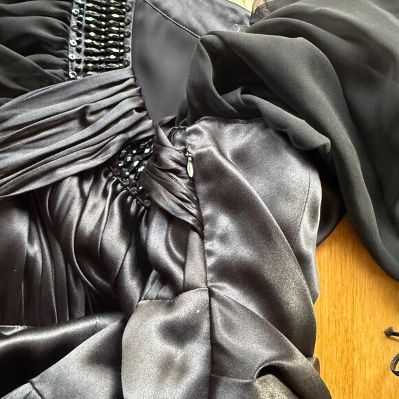 Lafayette 148 Size 4 Black Silk Sheer Sleeves Beaded Pleated Evening Gown - Picture 5 of 16